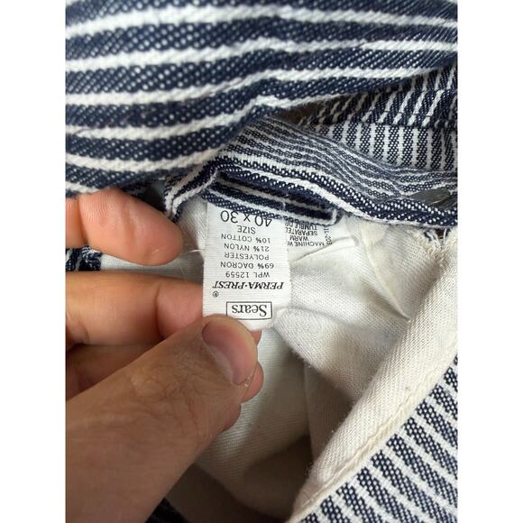 Vtg Sears Bib Overalls 40x30 Hickory Striped Railroad Toughskins Union Made USA - Picture 12 of 16